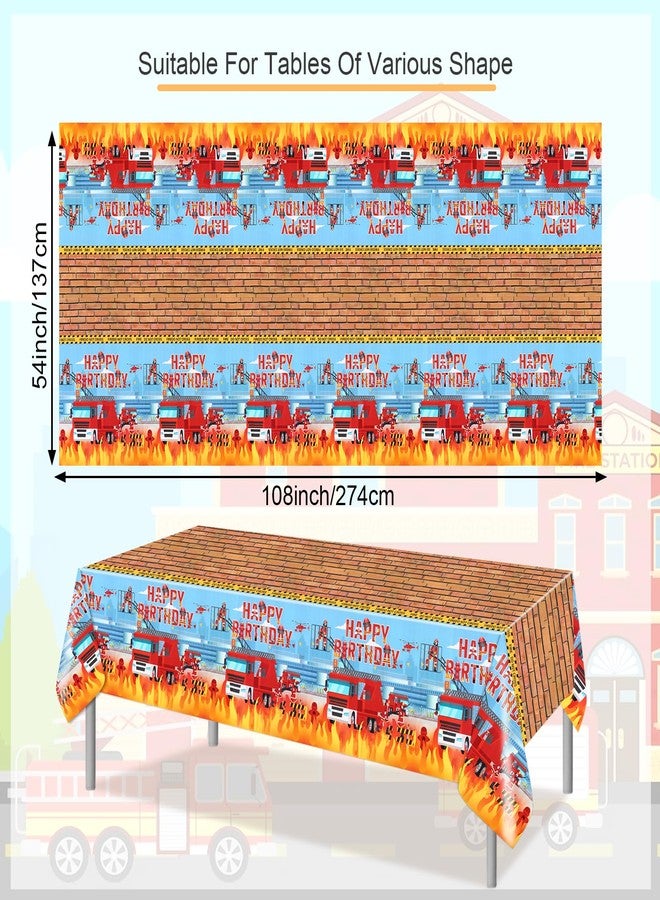 PHOGARY Firetruck Birthday Decorations 3 PCS Firetruck Tablecloths, Firefighter Tablecloths Disposable Plastic Rectangle Table Cover for Kids Baby Shower Fire Truck Birthday Party Supplies 54" X 108" - Image 2